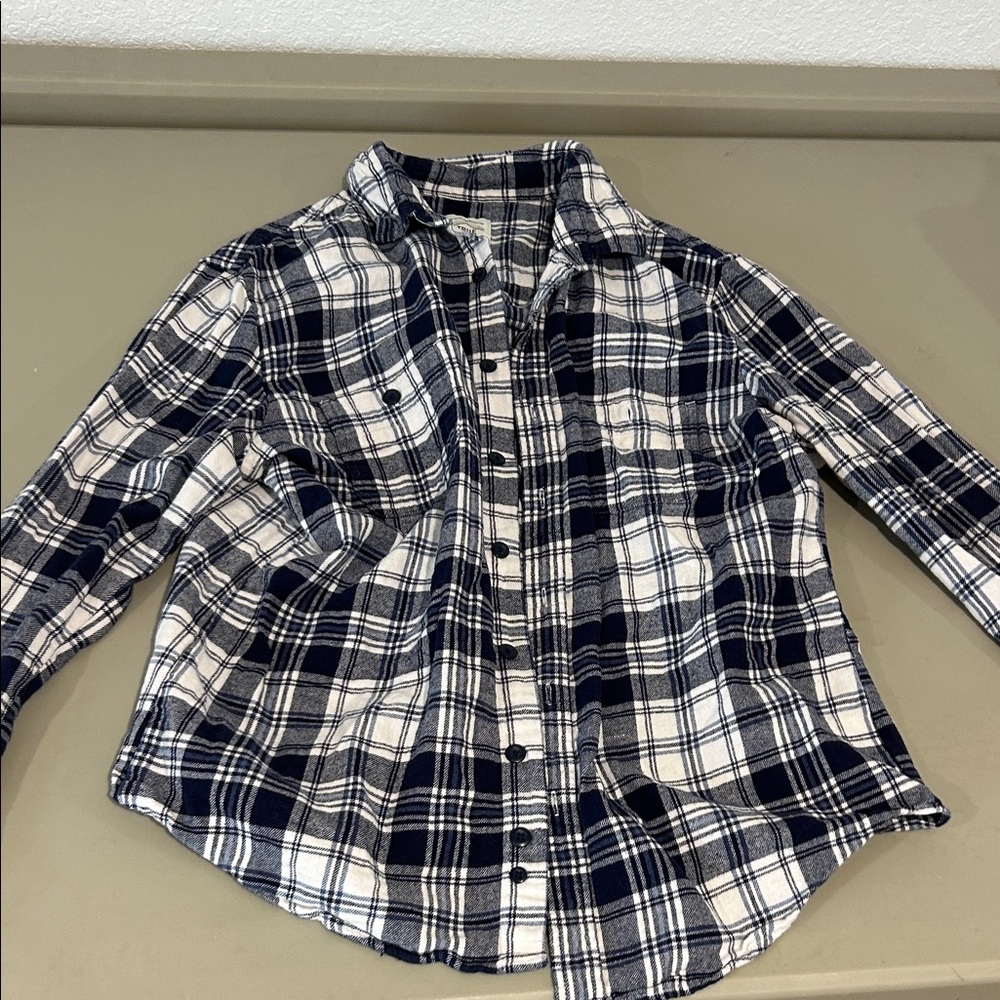 True Craft Men’s Navy and White Plaid Button-Down Shirt